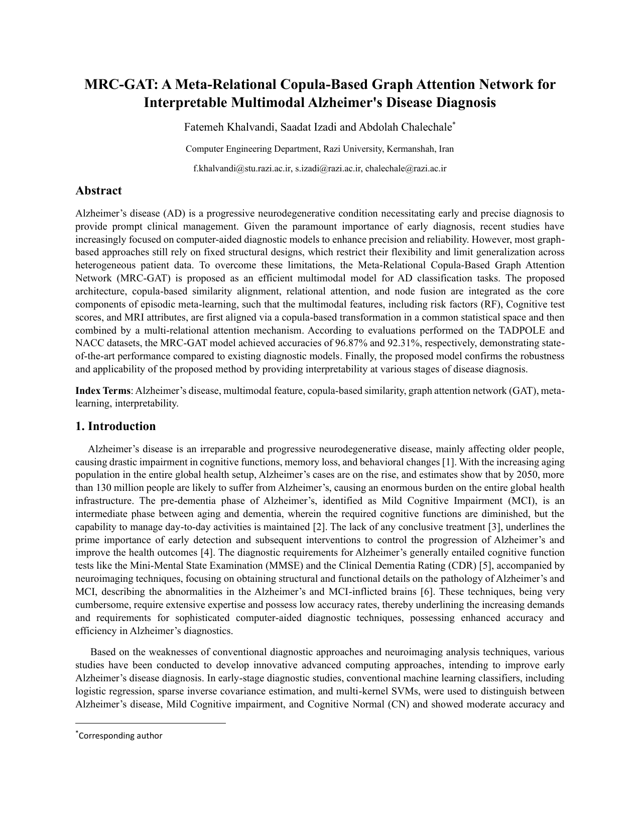 MRC-GAT: A Meta-Relational Copula-Based Graph Attention Network for Interpretable Multimodal Alzheimer's Disease Diagnosis