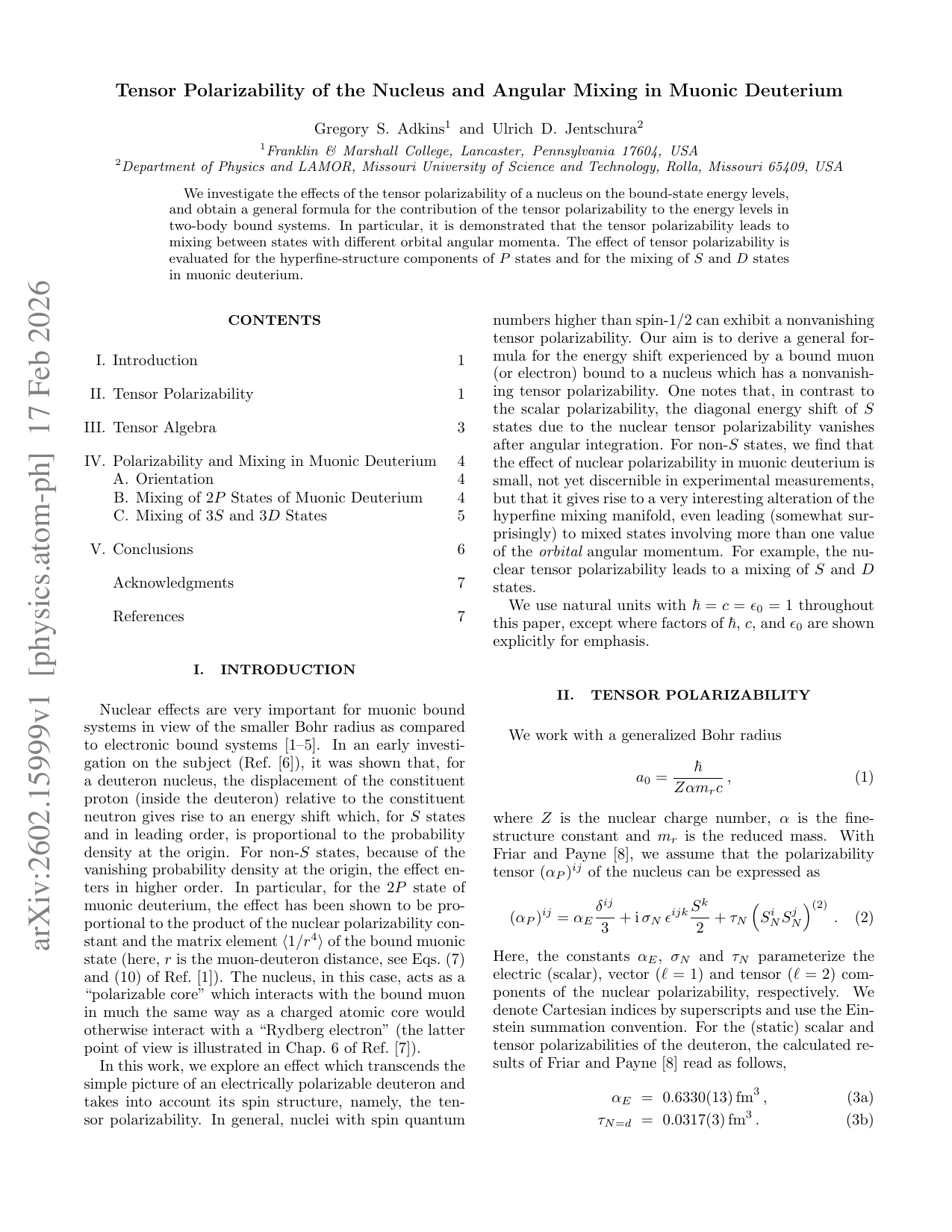 Tensor Polarizability of the Nucleus and Angular Mixing in Muonic Deuterium