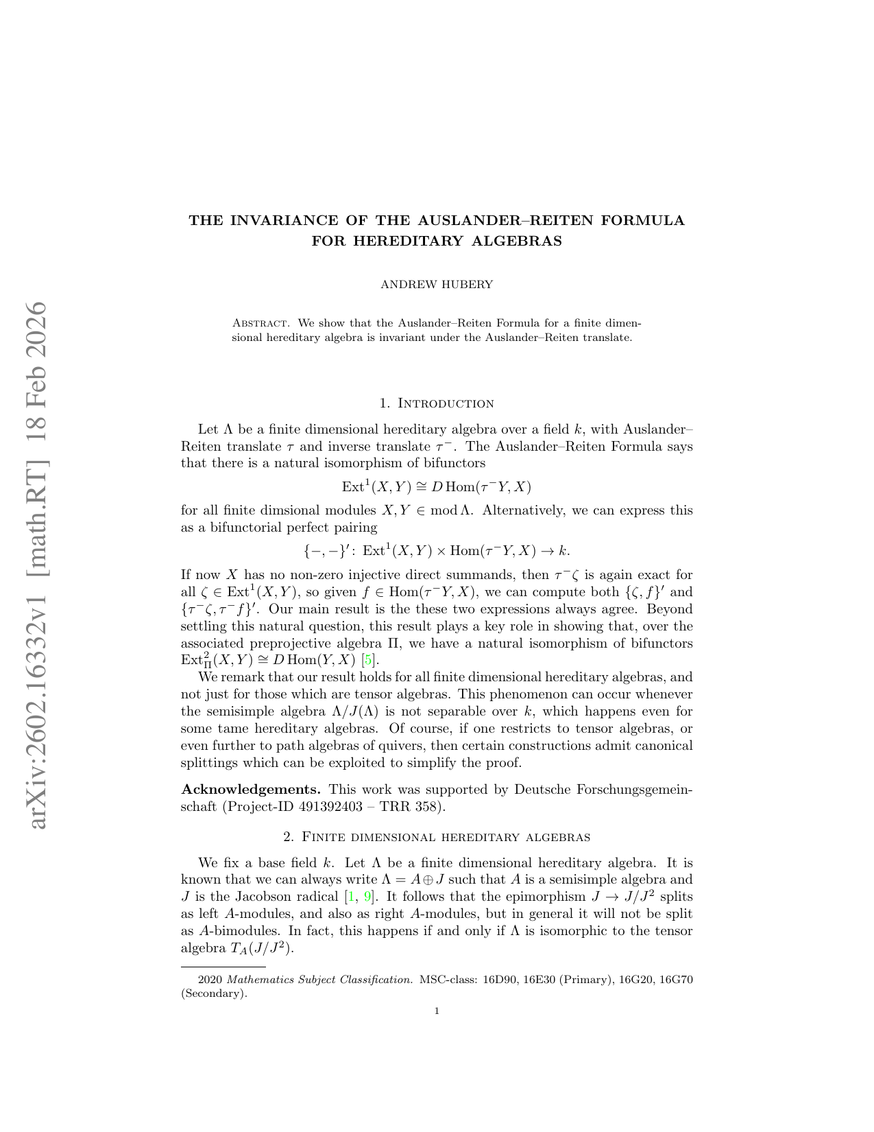 The invariance of the Auslander-Reiten Formula for hereditary algebras