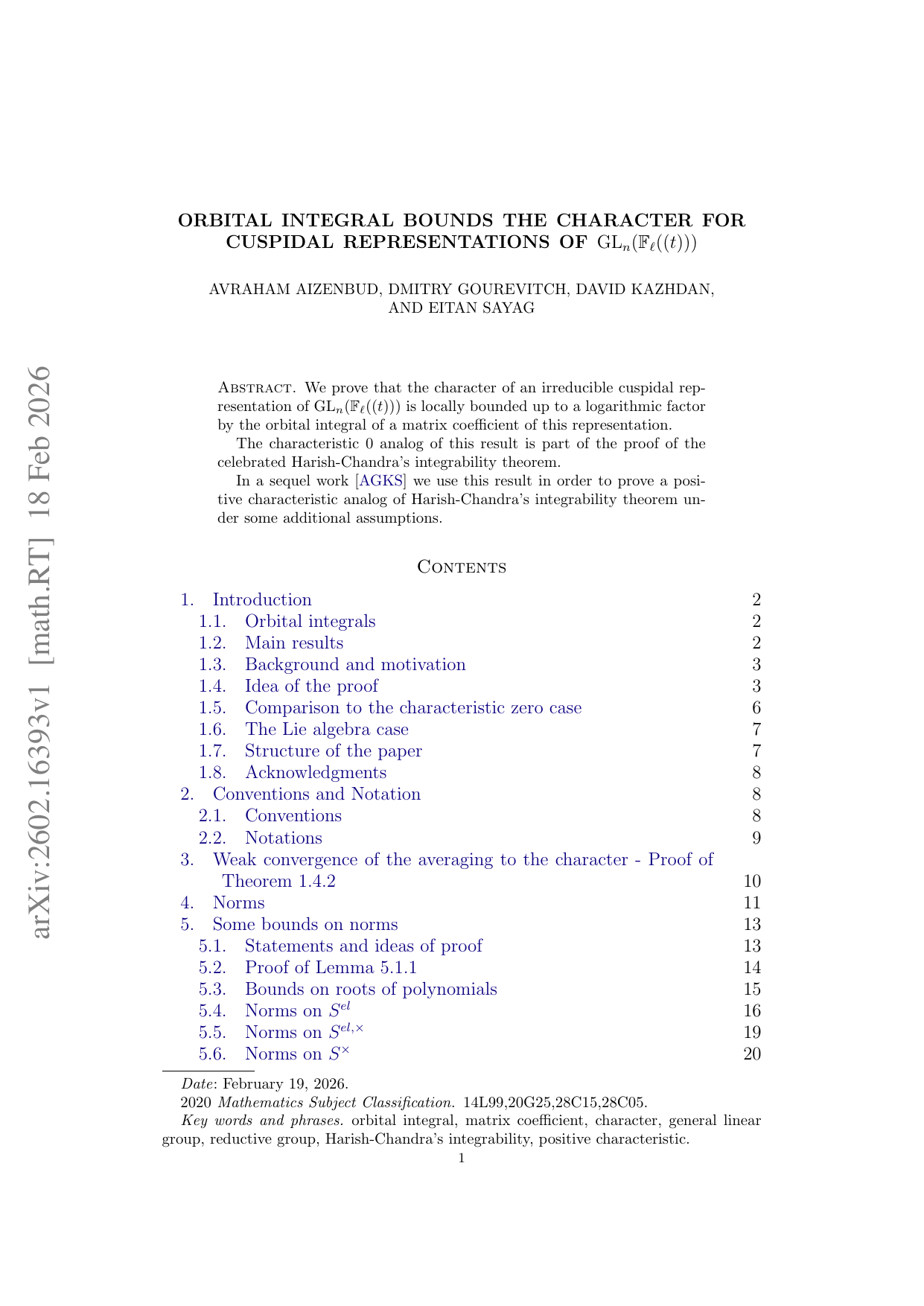 Orbital integral bounds the character for cuspidal representations of $GL_n(mathbb{F}_{ell}((t)))$