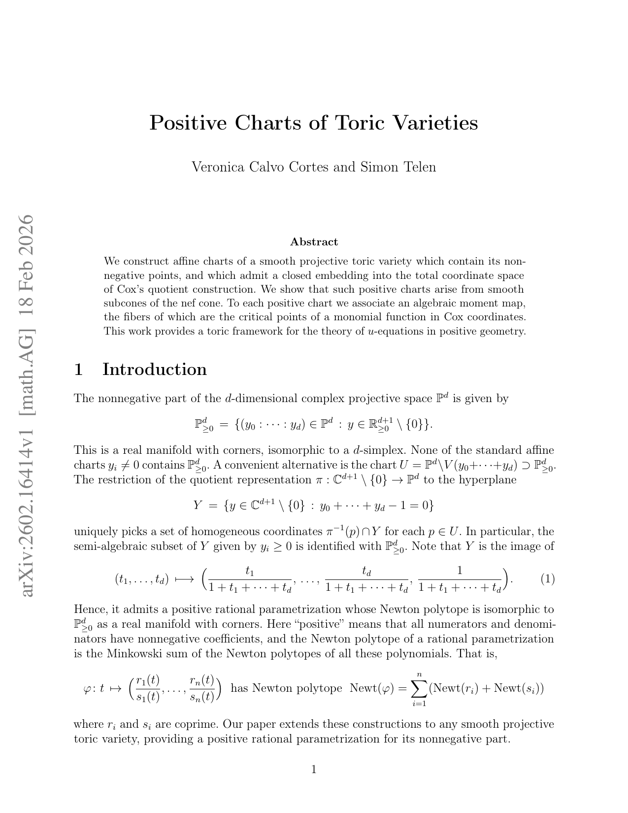 Positive Charts of Toric Varieties