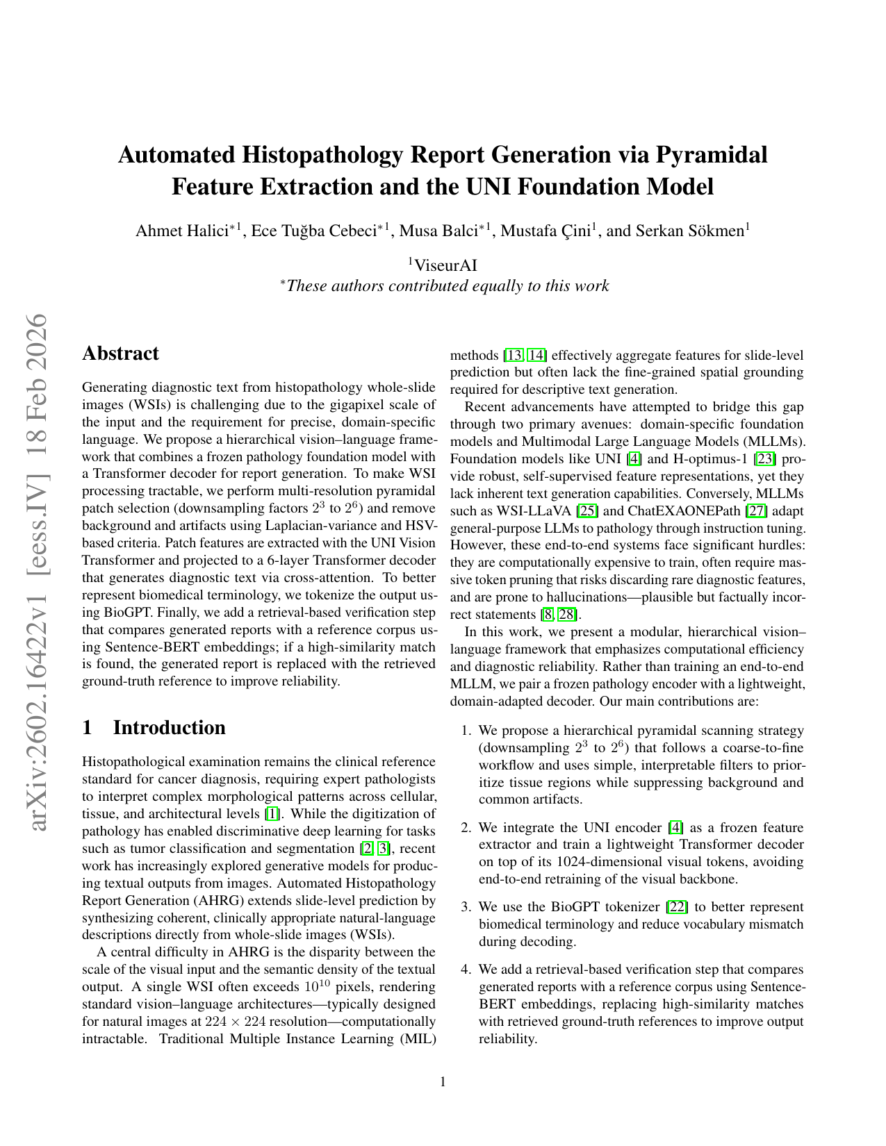 Automated Histopathology Report Generation via Pyramidal Feature Extraction and the UNI Foundation Model