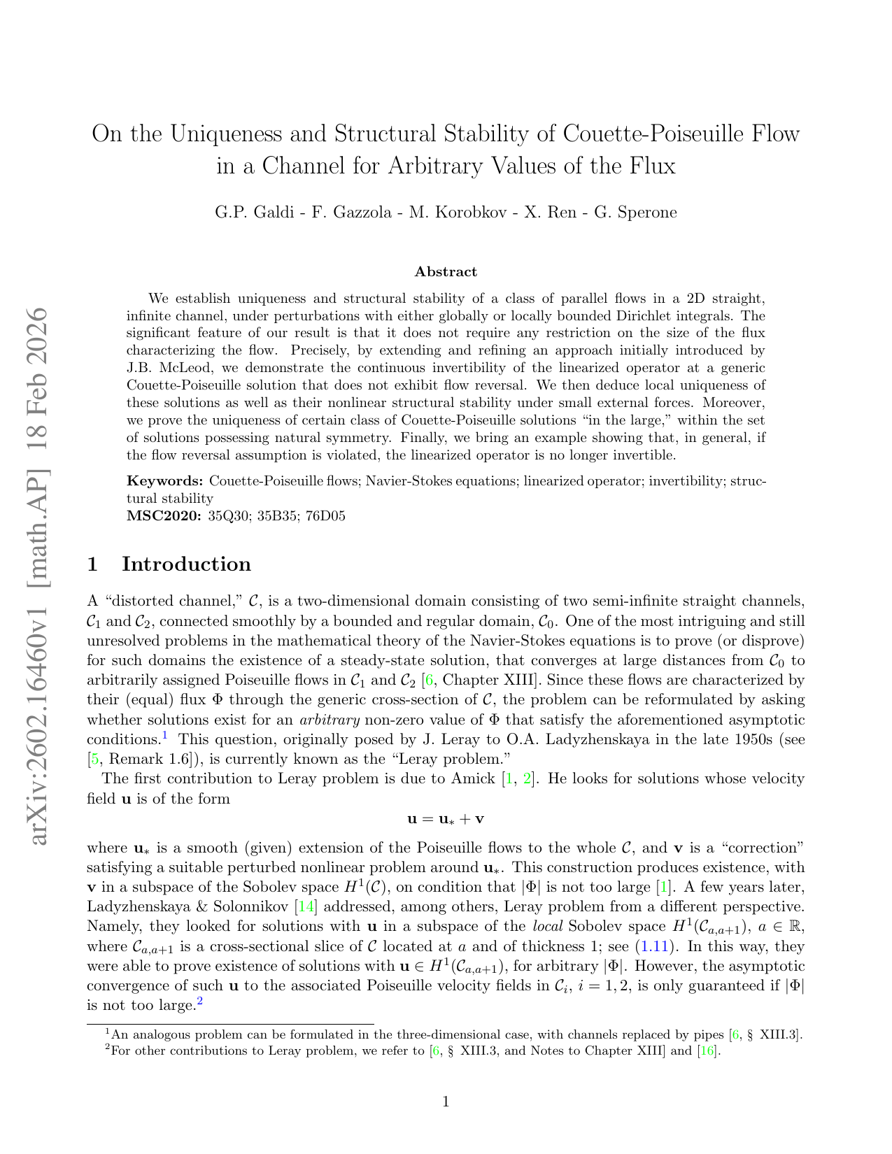 On the uniqueness and structural stability of Couette-Poiseuille flow in a channel for arbitrary values of the flux