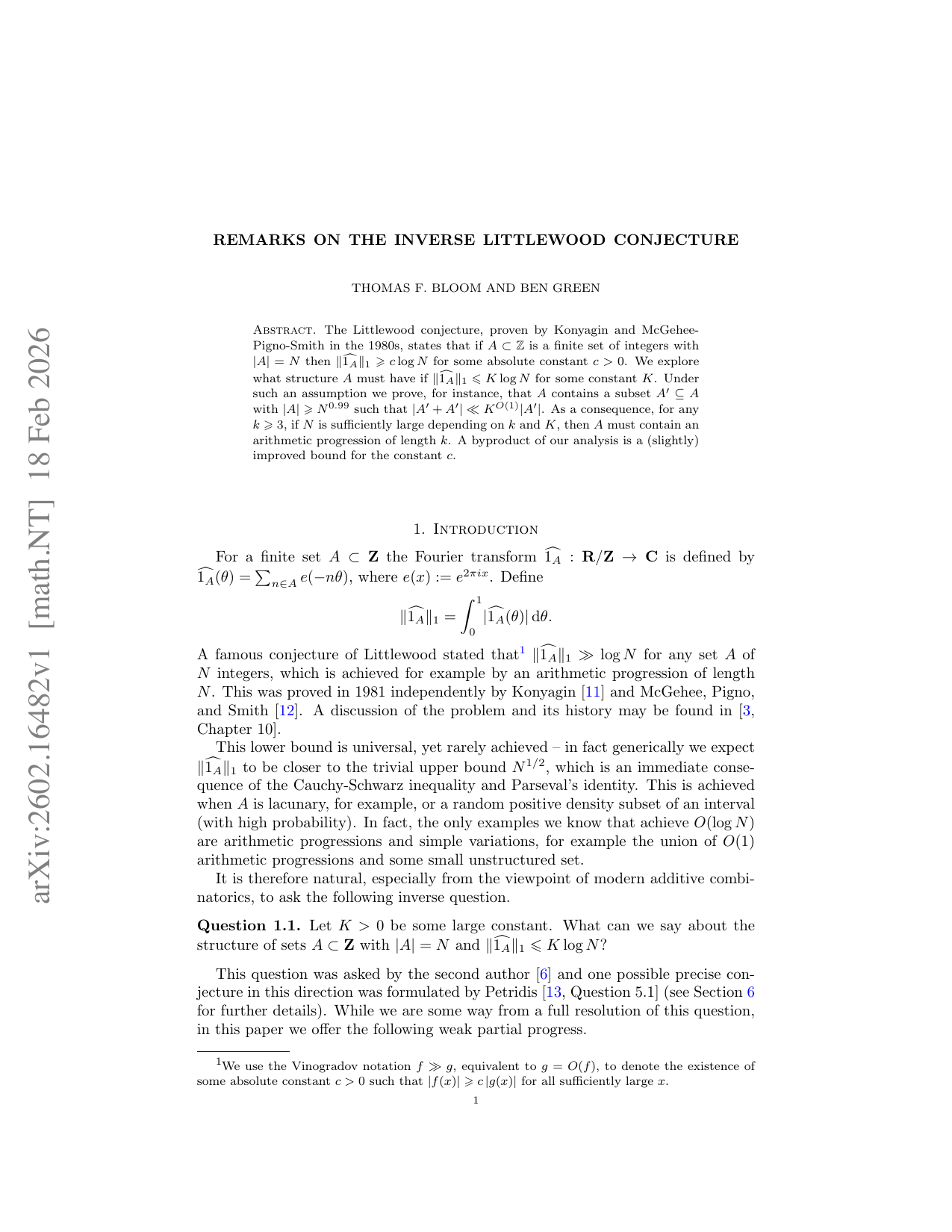 Remarks on the inverse Littlewood conjecture