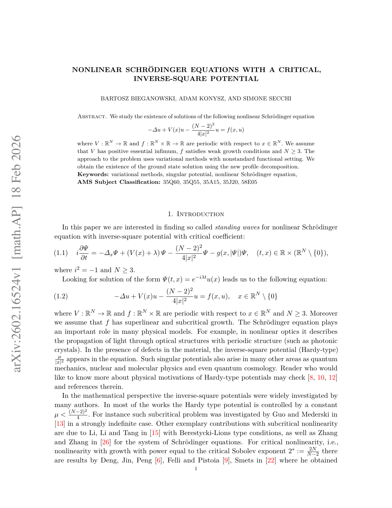 Nonlinear Schrödinger equations with a critical, inverse-square potential