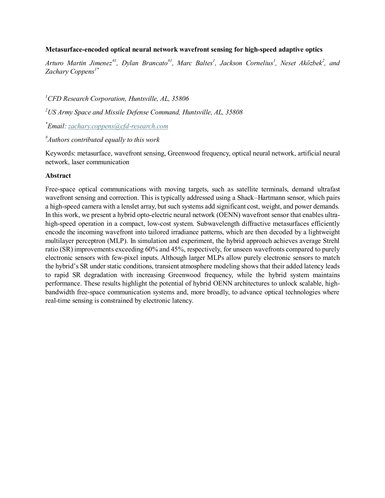 Metasurface-encoded optical neural network wavefront sensing for high-speed adaptive optics