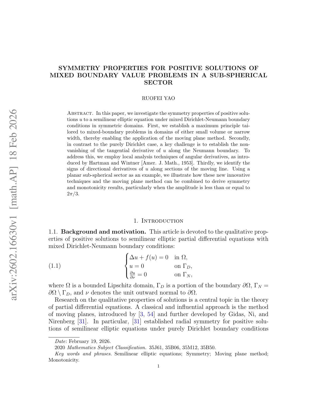 Symmetry properties for positive solutions of mixed boundary value problems in a sub-spherical sector