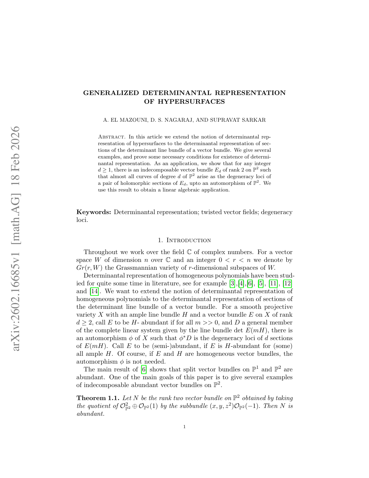 Generalized determinantal representation of hypersurfaces