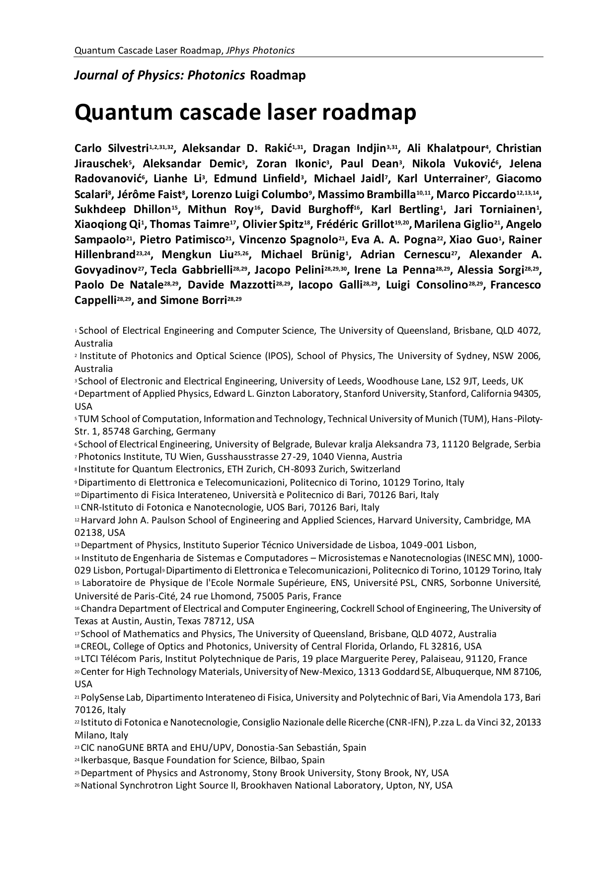 Quantum cascade laser roadmap
