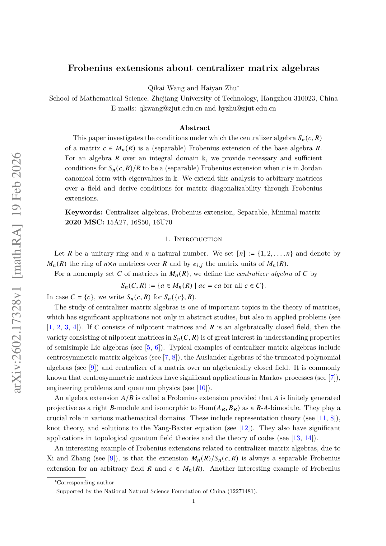 Frobenius extensions about centralizer matrix algebras