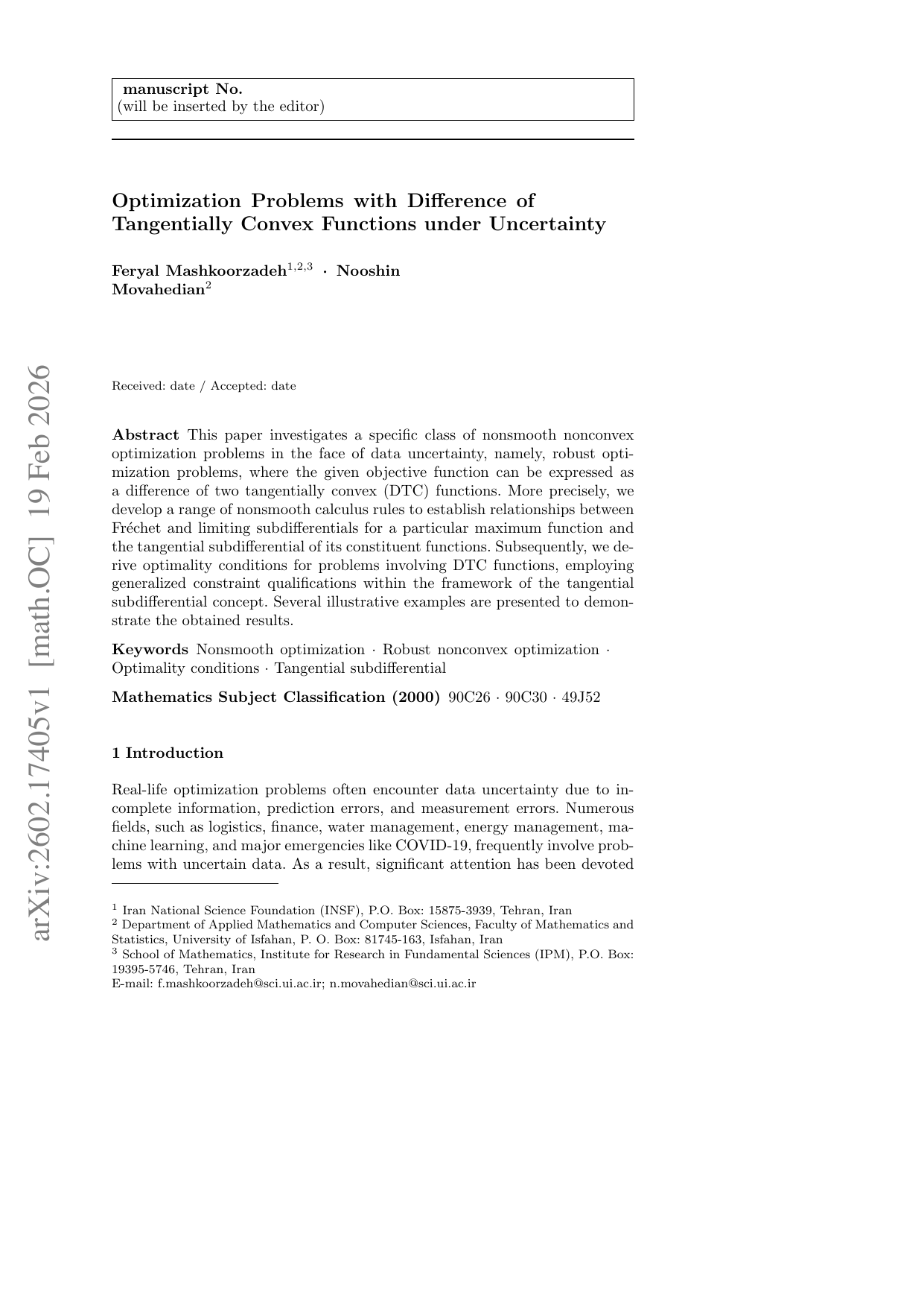 Optimization Problems with Difference of Tangentially Convex Functions under Uncertainty
