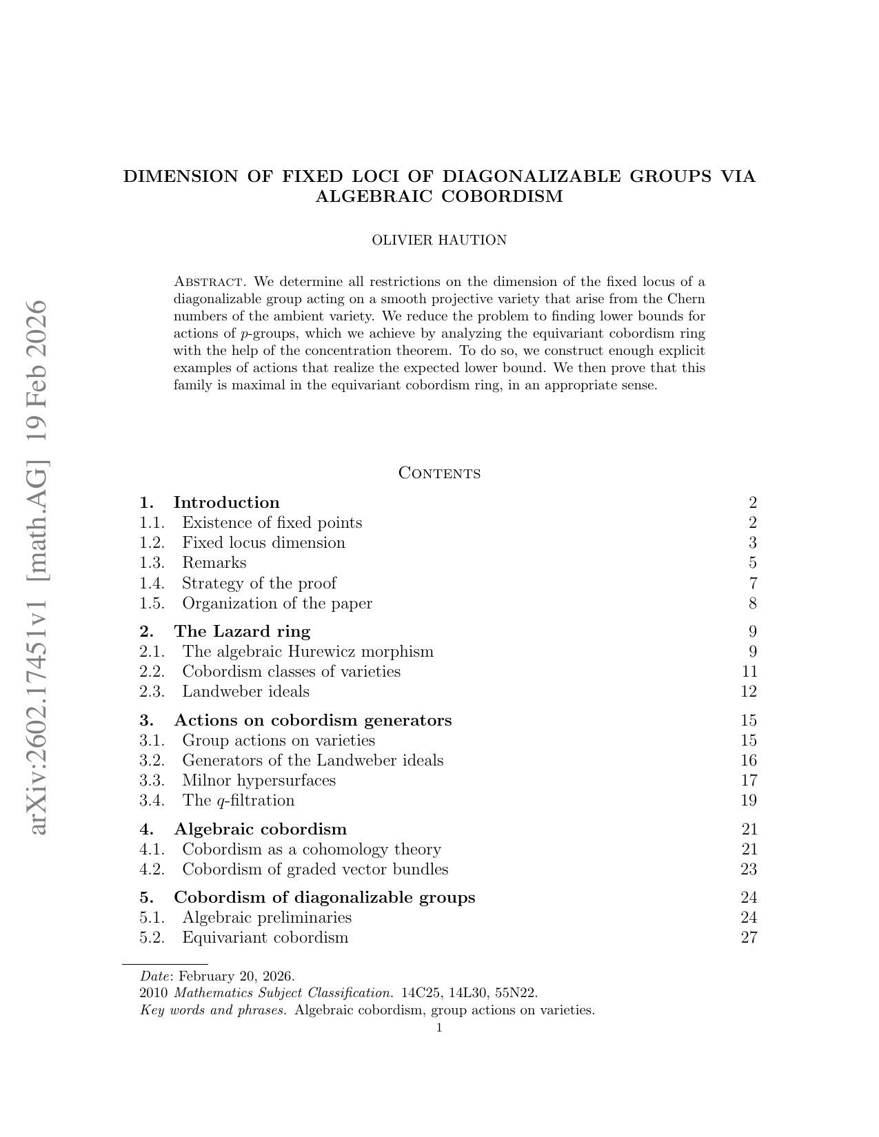 Dimension of fixed loci of diagonalizable groups via algebraic cobordism