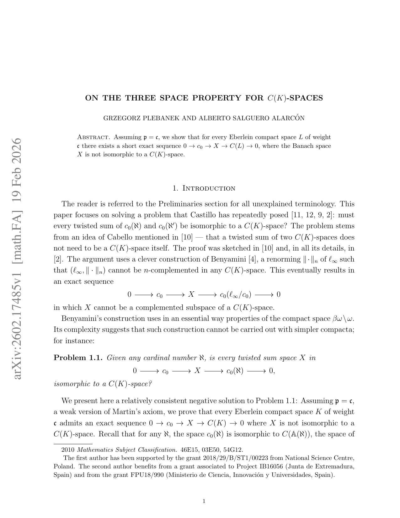 On the three space property for $C(K)$-spaces