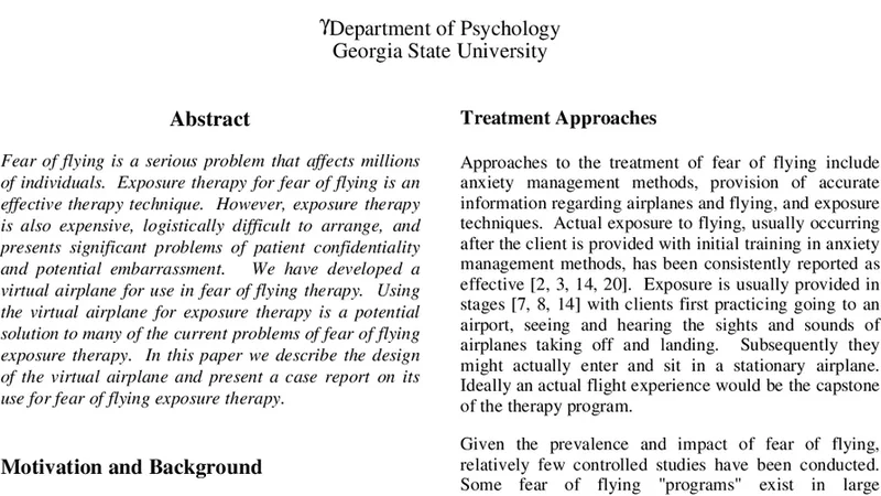 A virtual airplane for fear of flying therapy
