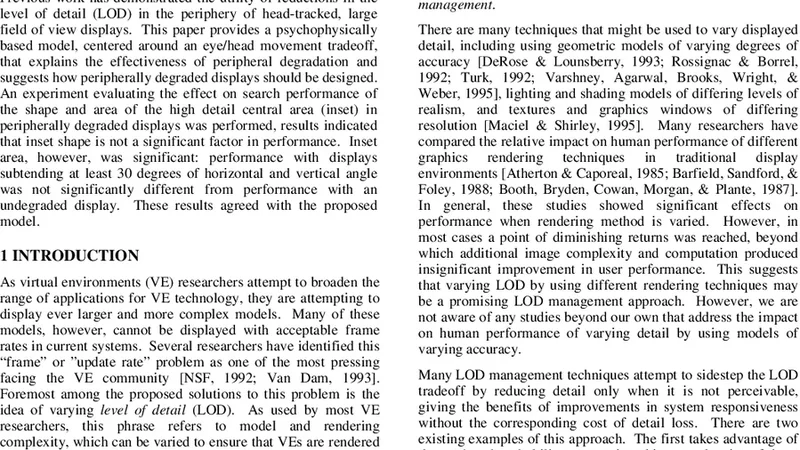 Managing level of detail through head-tracked peripheral degradation: a model and resulting design principles