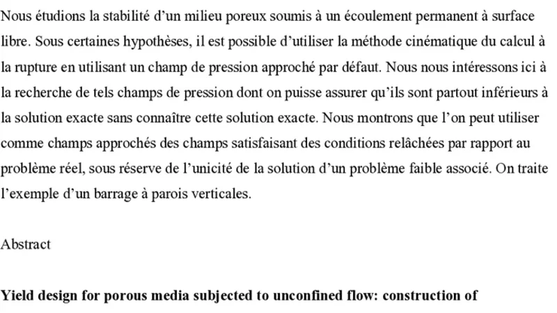 다공성 매체의 무구속 흐름에 대한 전산압장 근사법과 항복 설계