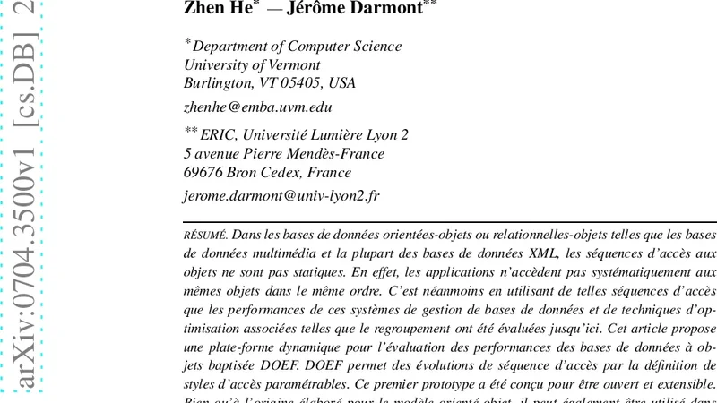 Une plate-forme dynamique pour levaluation des performances des bases   de donnees `a objets