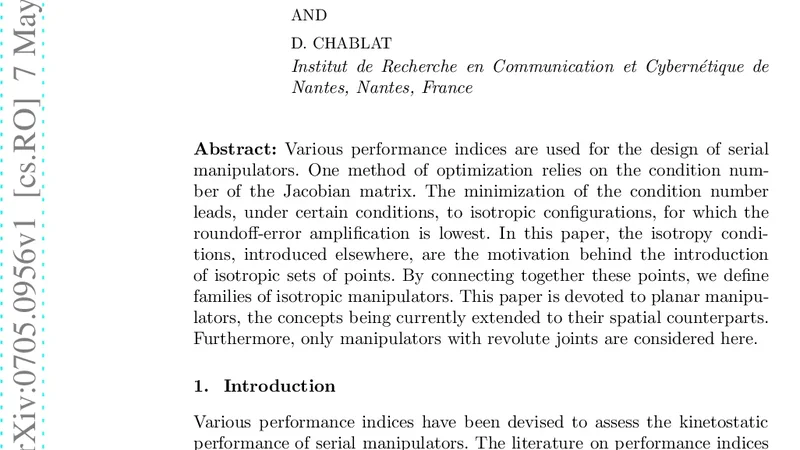 평면 로봇 설계에서의 등방성 점 집합과 매니퓰레이터 최적화