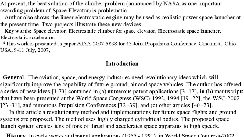 Electrostatic Climber for Space Elevator and Launcher