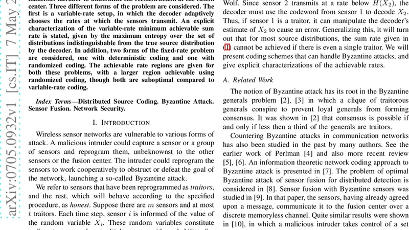 Variable-Rate Distributed Source Coding in the Presence of Byzantine   Sensors