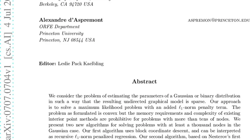 Model Selection Through Sparse Maximum Likelihood Estimation