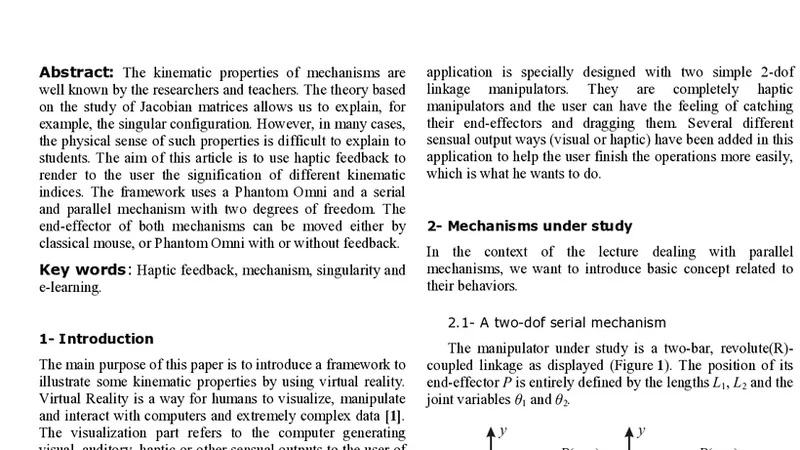 A Framework to Illustrate Kinematic Behavior of Mechanisms by Haptic   Feedback