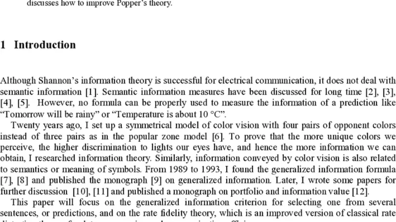 A Generalized Information Formula as the Bridge between Shannon and   Popper