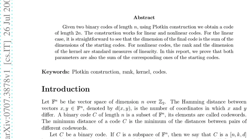 Plotkin construction: rank and kernel