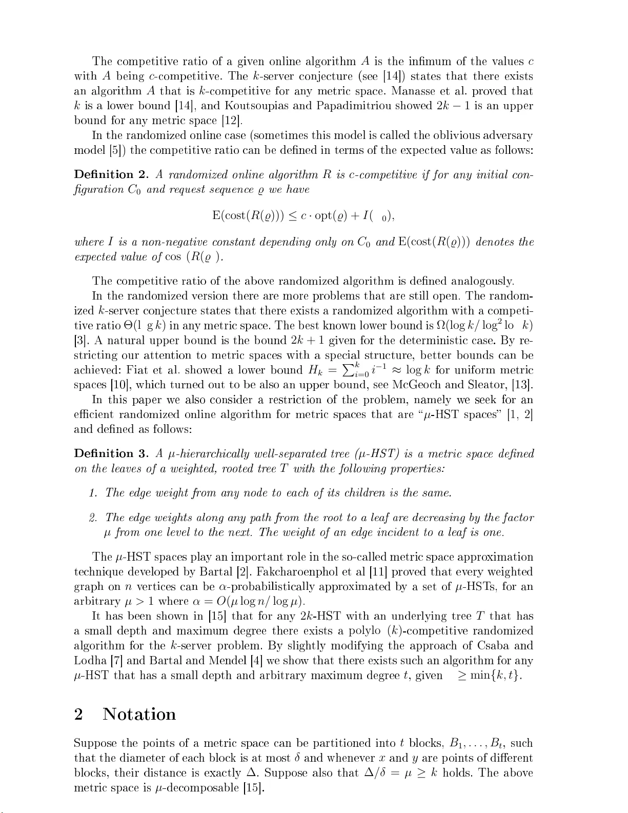 분해 가능한 공간에서의 k‑서버 문제를 위한 무작위 알고리즘