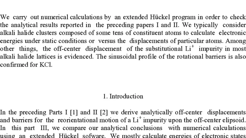 Off-center impurity in alkali halides: reorientation, electric   polarization and pairing to F center. III. Numerical calculations