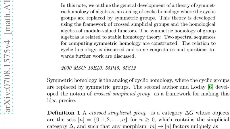 Symmetric Homology of Algebras