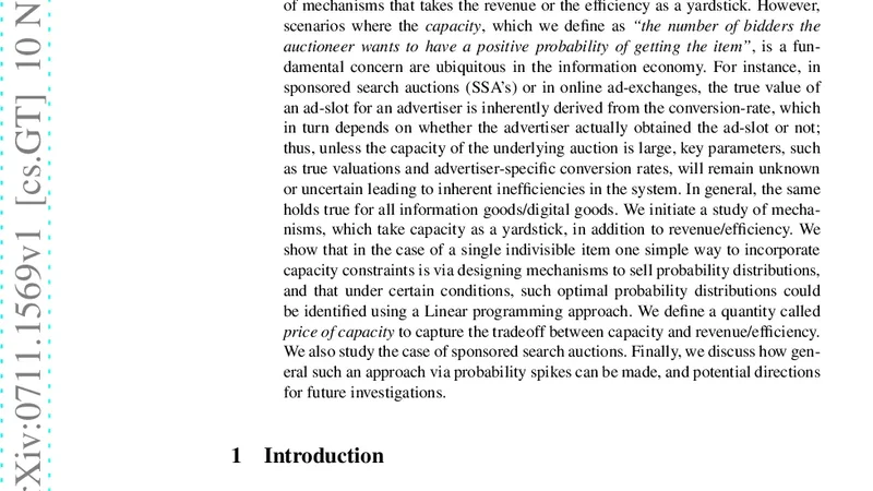 Capacity as a Fundamental Metric for Mechanism Design in the Information   Economy