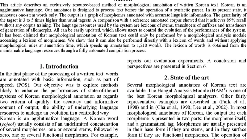 Morphological annotation of Korean with Directly Maintainable Resources