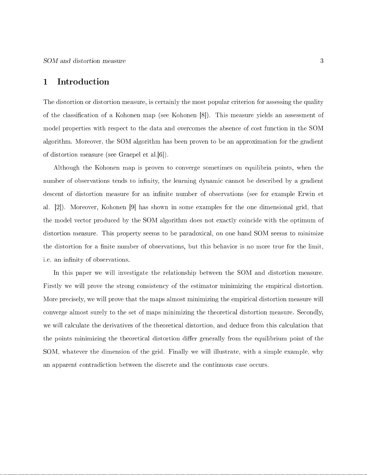 셀프오가나이징맵과 왜곡 측정의 불일치