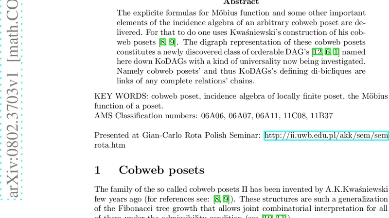 On incidence algebras description of cobweb posets