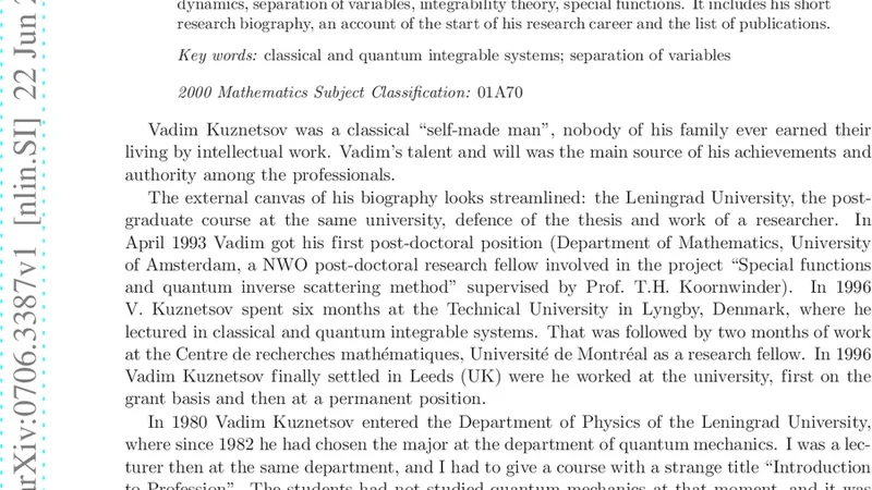 Vadim Kuznetsov. Informal Biography by Eyes of His First Adviser