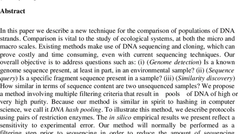 DNA Hash Pooling and its Applications