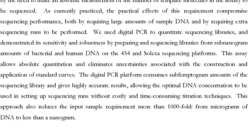 Digital PCR provides sensitive and absolute calibration for high   throughput sequencing