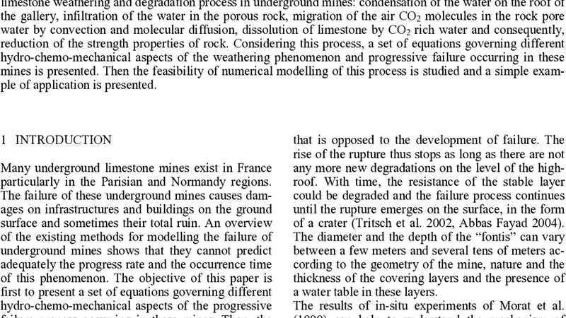 Numerical modelling of the effect of weathering on the progressive   failure of underground limestone mines