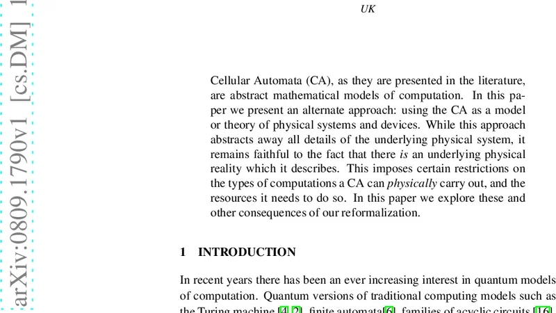 Cellular Automata as a Model of Physical Systems