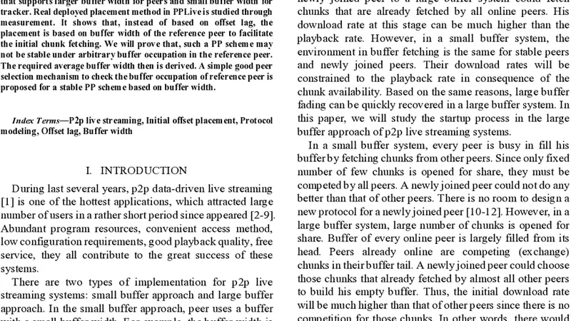 Initial Offset Placement in p2p Live Streaming Systems