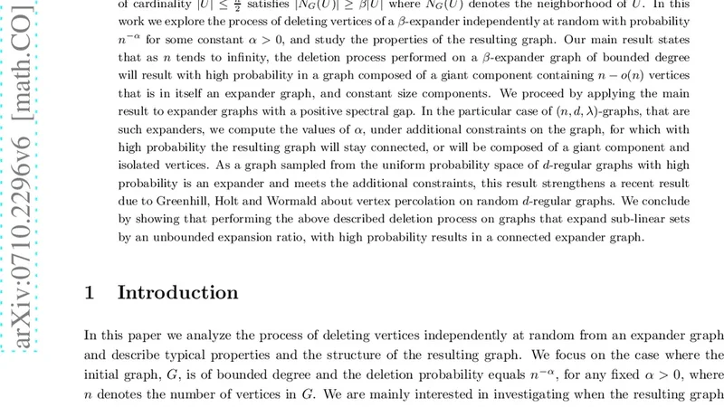 Vertex Percolation on Expander Graphs
