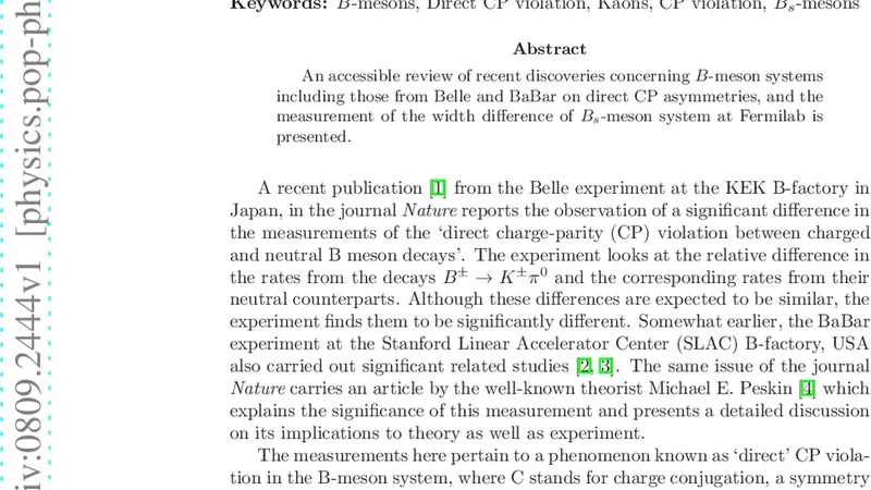 Research News--Recent Advances in the Study of B-meson systems