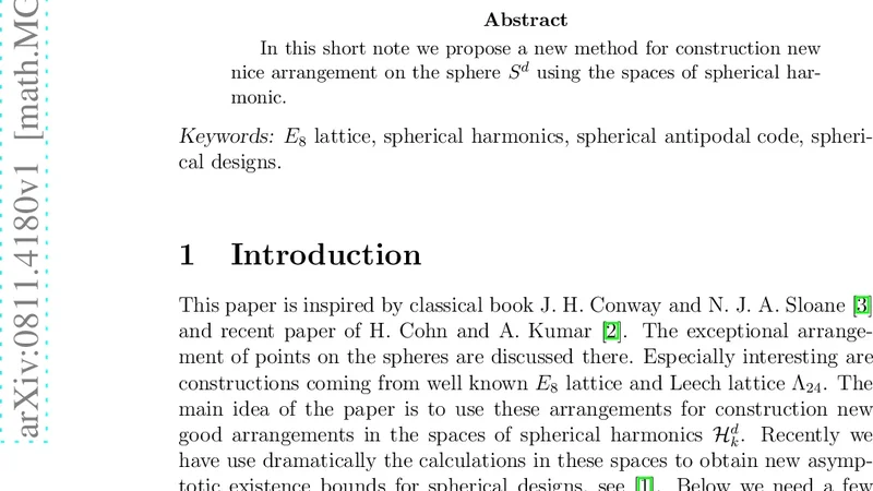 On a spherical code in the space of spherical harmonics