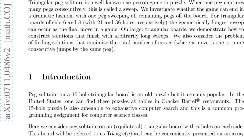 Triangular Peg Solitaire Unlimited