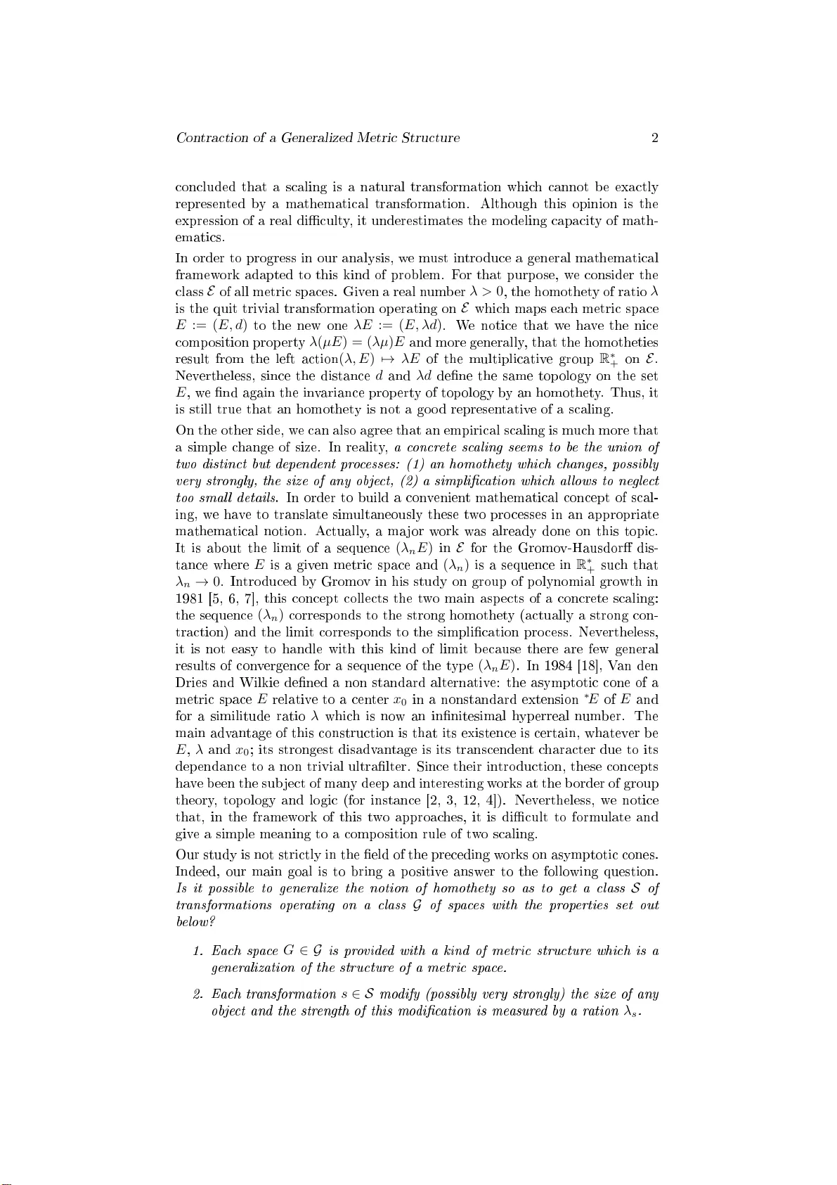 스케일링에 따른 위상 변형을 위한 은하 공간과 수축 변환