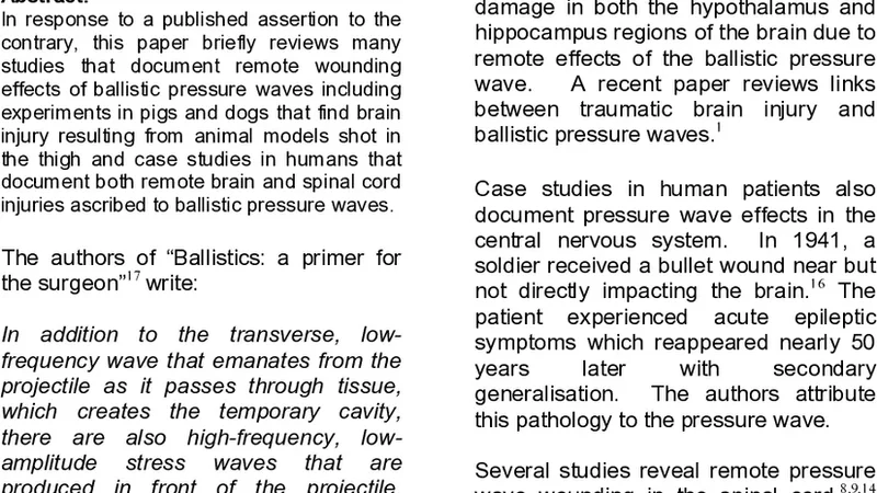 탄환 충격파에 의한 원격 손상에 대한 고찰