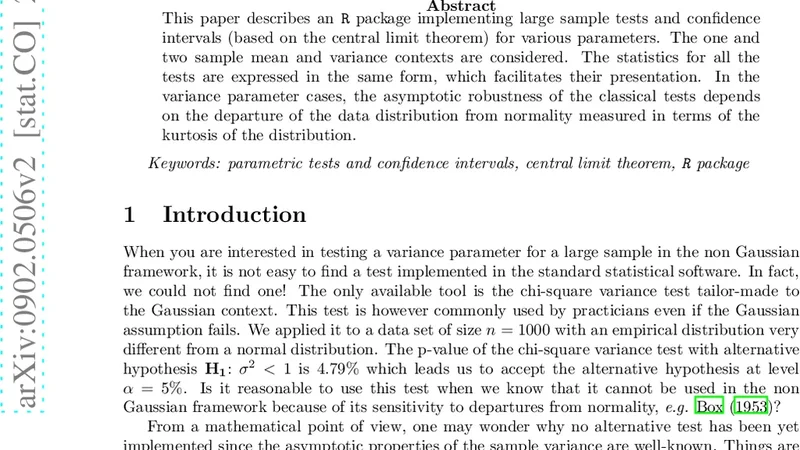 asympTest: an R package for performing parametric statistical tests and   confidence intervals based on the central limit theorem