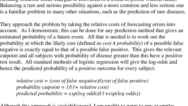 Correspondence: The use of cost information when defining critical   values for prediction of rare events using logistic regression and similar   methods