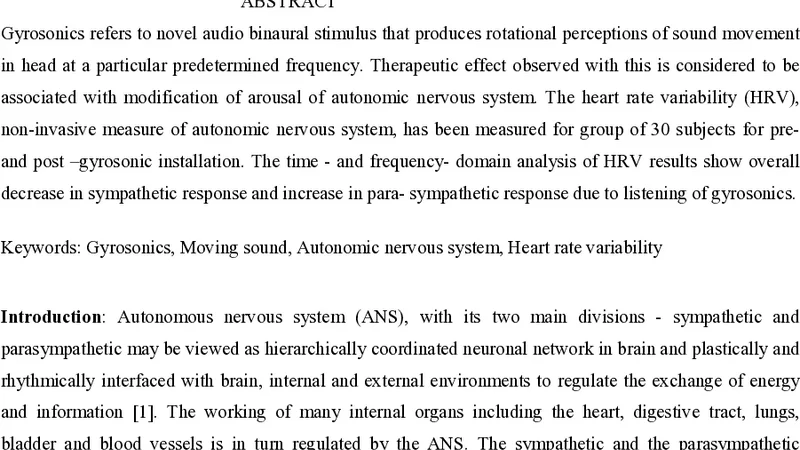 Gyrosonics a Novel Stimulant for Autonomic Nervous System